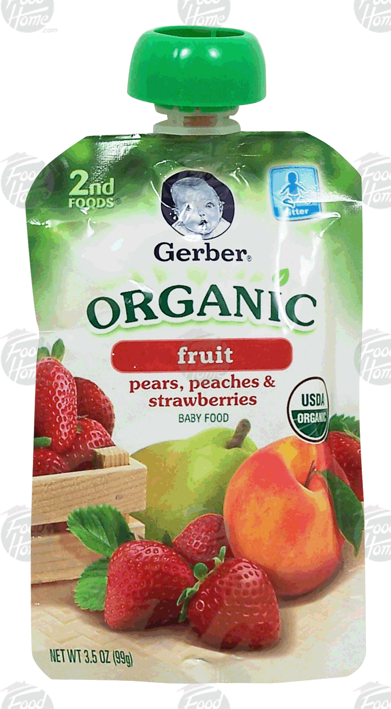 Gerber Organic fruit; pears, peaches & strawberries baby food, stage 2 Full-Size Picture